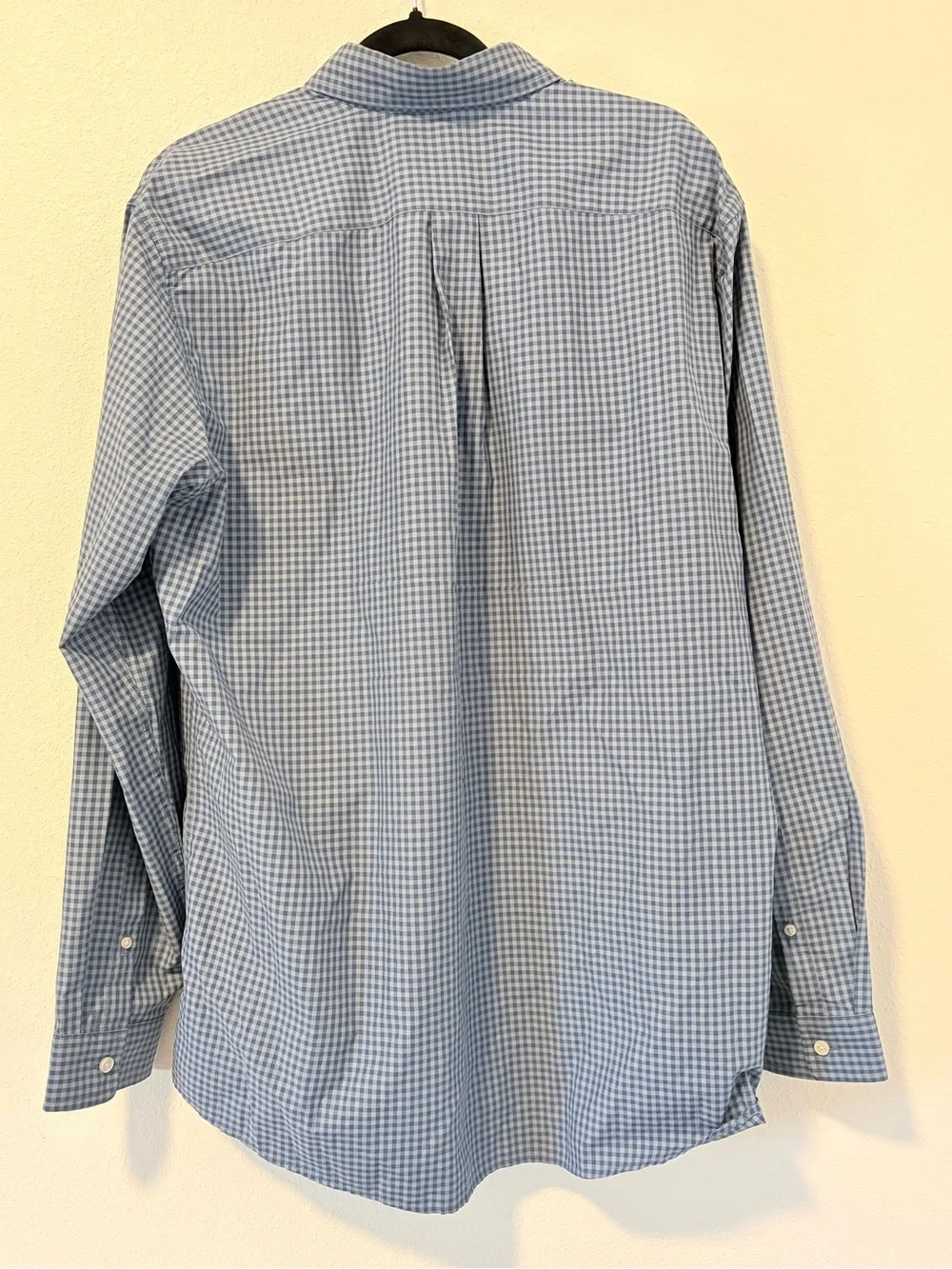Eddie Bauer Men TL Wrinkle Free Relaxed Fit Long Sleeve Gingham Shirt Blue